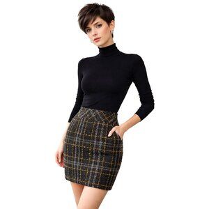 LOFT Size 2 Yellow Plaid Tweed Mini Skirt 90s Clueless